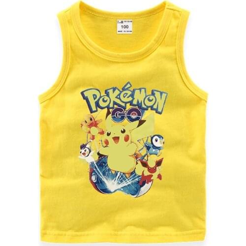 Pokemon 100% Cotton Sweatshirt Pikachu Children Tank Top Summer Sleeveless Gym Clothing Cartoons Kids Boys Tops Mens Tank Top