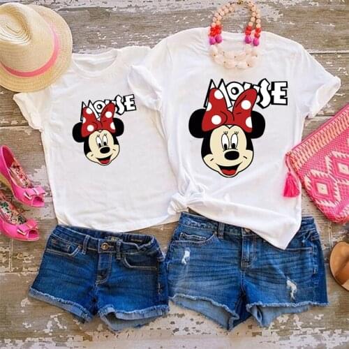 Mickey Minnie Disney Family Look New Women Children White T-shirt Basic Tees Short Sleeve Kids Unisex T shirt Lovers Summer Tops