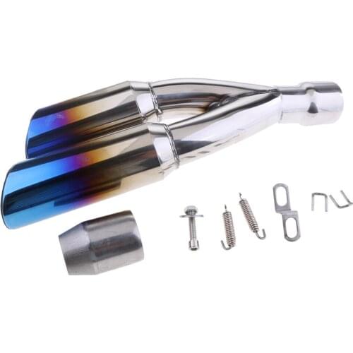 51MM 2'' Dual-Outlet Exhaust Muffler Pipe Silencer Slip on for Yamaha Blue