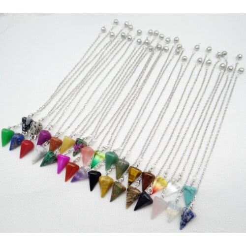 Hot Sell Reiki Healing Pendulum Dowsing Natural Stone Quartz Crystal tiger eye Lapis Meditation Hexagonal Charm Pendule Pendant