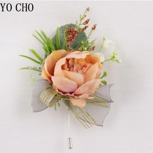 Artificial Rose Groomsmen Boutonniere Bridal Girl Wrist Corsage Bracelets Silk Flowers Wedding Party Men Suit Boutonnieres Decor