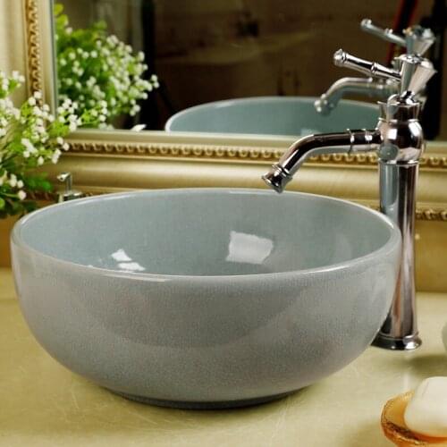 Ice Crack China Artistic Handmade porcelain bathroom counter top ceramic Bathroom basin sink decorative bathroom wash basin