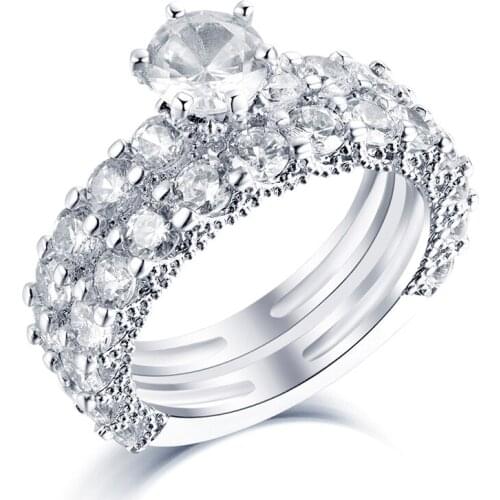 Luxury Women Ring Set Pure 925 Sterling Silver Six-jaw Row Drill Zircon Wedding Engagement Ring Jewelry Accessories For Party