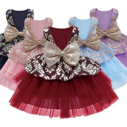 Baby girl dress summer baby baptism dress baby lace jacquard bow dress net gauze princess dress baby girl birthday party dress
