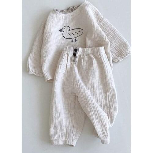 LILIGIRL 2021 Newborn Cute Cartoon Duckling Suit Baby Girl Boy Spring And Autumn Clothes Cotton And Linen Tops Pants 2pcs/set