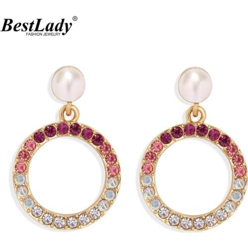 Best Lady Korean Shiny Round Drop Earrings For Women Boho Cute Sexy Colorful Dangle Earrings Wedding Jewelry Party Show Gifts