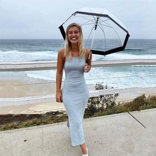 Fashion Solid Summer Dress Women Sexy Sleeveless Side Split Long Pencil Dress Slim Elegant Tank Maxi Cotton Vestidos Robe Femme