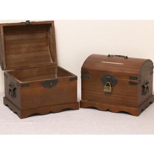 2020 New Piggy Bank High Quality Wooden Treasure Chest With Lock Storage Box Safety Safe Cash Coin Saving Money Box Jewelry