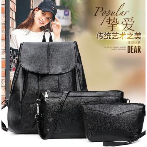 New Womens Backpack Pu Three-piece Picture-mother Bag Fashion Korean Style Trendy College Style Travel Backpack Female Bag
