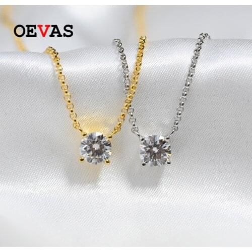 OEVAS Real 1 Carat D Color Moissanite Pendant Necklace 100% 925 Sterling Silver Sparkling Engagement Wedding Party Fine Jewelry