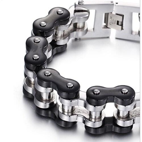 Punk Rock Silver Color Black Motor Bike Mens Motorcycle Chain Bracelet Bangle Stainless Steel Fashion Jewelry Christmas Gift 9"
