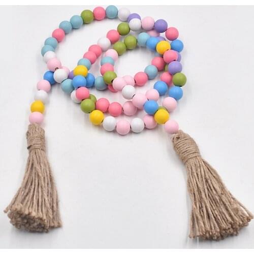 Handmade Woven Tassel Garland Decor Wood Beads Garland Nordic Kid Baby Room Yarn and Bead Garland Hanging Decor Supplies