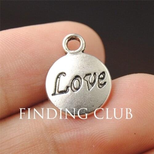 50 pcs 12mm Silver Color Round Letter "LOVE" word pendant Charms Metal Bracelet Necklace Jewelry Findings A1173