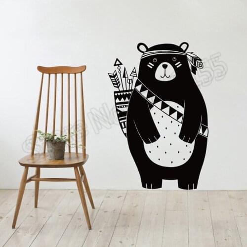 Hot Cartoon Animal Bear Tribal Woodland Wall Stickers Kids Rooms Vinyl Wall Decal Kids Nursery Bedroom Home Decoration DIY ZW309