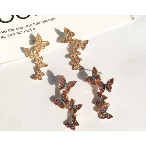 Multicolors Rhinestone Butterfly Drop Earrings for Women Bridal Statement Jewelry Charm Party Earring New Year Valentins Gift
