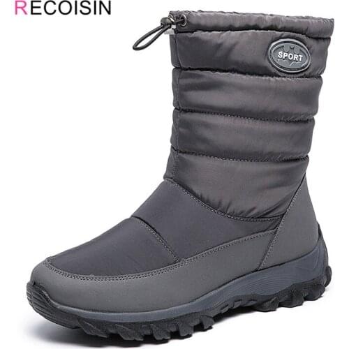 RECOISIN New 2020 Winter Women Boots High Quality Keep Wram Comfortable Snow Boots Women Slip-on Waterproof Casual Mother Boots