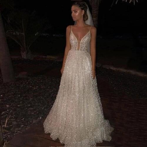 Sexy A Line Princess Boho Red Wedding Dress 2021 Spaghetti Strap Glitter Tulle Bridal Gowns Bridal Gowns Custom Made Plus Size