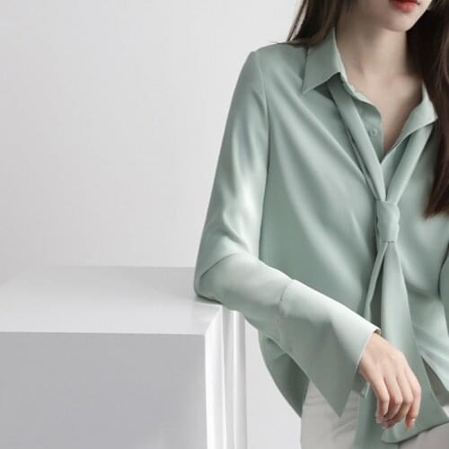 Bow Neck Chiffon Solid Women Shirts Summer New Design 2021 Loose Elegant Office Lady Outwear Coats Tops