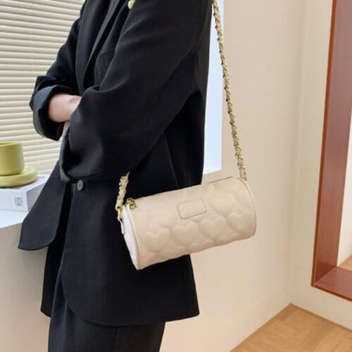 Single shoulder bag cylinder bag fashion texture heart-shaped embroidered pearl chain ladys
