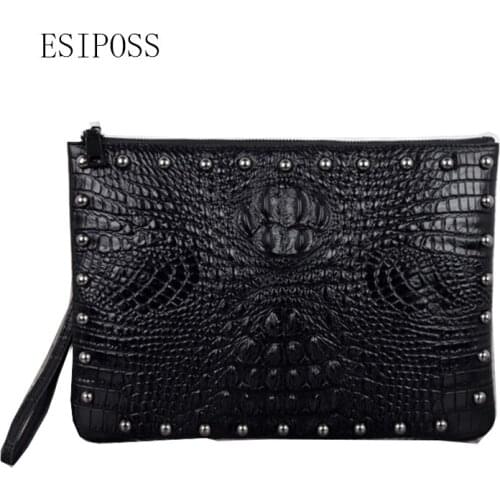 Crocodile pattern Cowhide leather handbag casual genuine leather zipper Day clutch bag mens Business alligator file paper bag