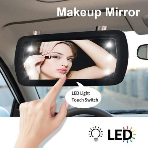 Universal LED Car Interior Mirror Touch Switch Makeup Mirror Sun Visor High Clear Interior HD Mirror 170*110mm-no battery