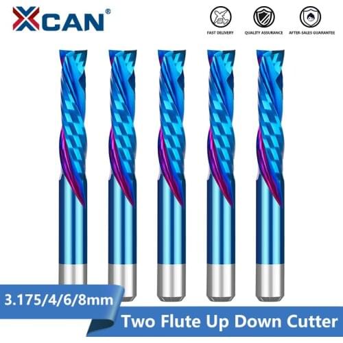 XCAN Compression Milling Cutter 3.175/4/6/8mm Shank Woodwork DOWN Cut Two Flutes Spiral Carbide Milling Tool CNC Router Bit