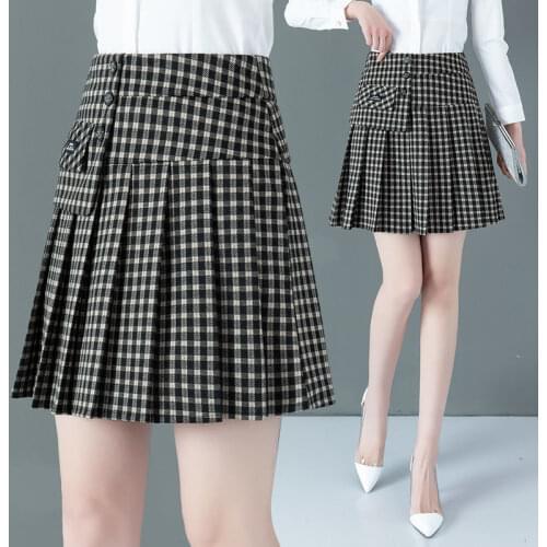 Plaid pleated skirt women in spring summer fashion high waist slim A-line skirt wardrobe malfunction-proof skirt sexy skirt