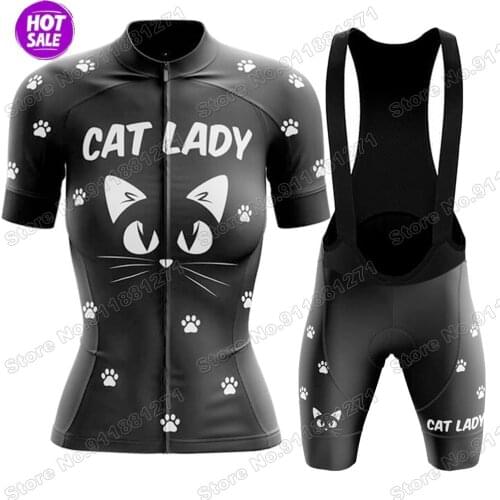 Black Cat Lady 2021 Women Cycling Jersey Set Summer Clothing Road Bike Shirts Suit Bicycle Bib Shorts MTB Ropa Ciclismo