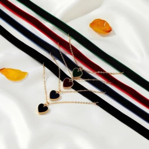 Ins Korean Flannel Sexy Short Necklace for Women Black Two-layer Love Pendant Necklace Clavicle Chain Choker Jewelry best Gift