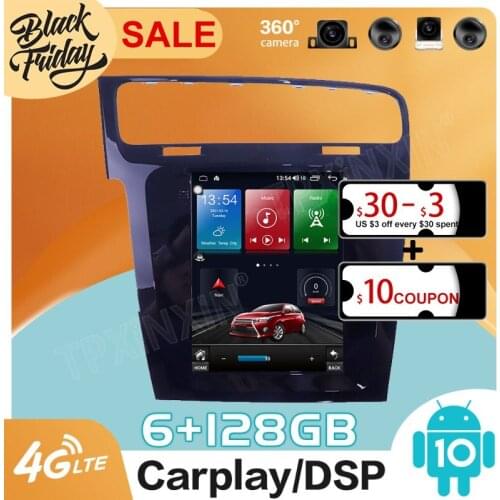 128GB Android 10.0 Tesla Style for Volkswagen Golf 7 2014 - 2018 Carplay GPS Car Navigation Multimedia Video Player Stereo Radio