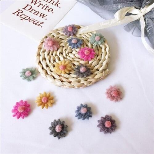 15pcs/lot 2.2 cm DIY Handmade wool cloth flower Padded Patches Appliques For Clothes DIY Hair Decoration