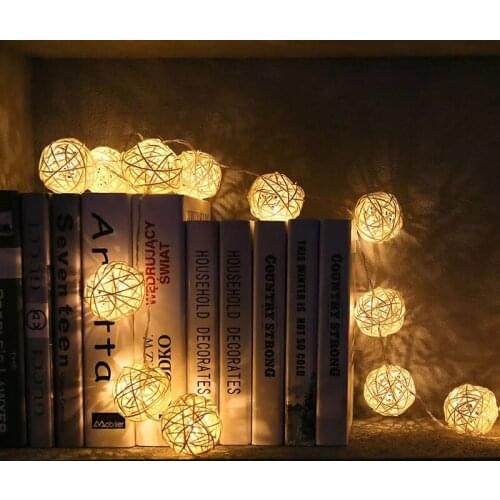 2.5m 20pcs Festival LED Battery Rattan Ball Garland Light String Fairy Lamp DIY Wedding Party Xmas new Year gifts Decoration