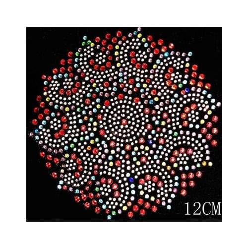 2pc/lot Round flower design rhinestones motif hot fix rhinestone motif designs iron on rhinestone transfer designs