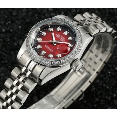 28MM SANGDO Black- red dial Automatic Self-Wind movement High quality Luxury Womens watches Mechanical watches 029S