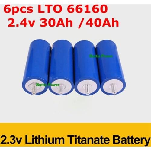 6pcs LTO 66160 2.4v 30Ah 35Ah 40AH Lithium Titanate Battery Cell 2.3v 10C 300A for 12v 14.4v Power Long Cycle Life EV golf cart