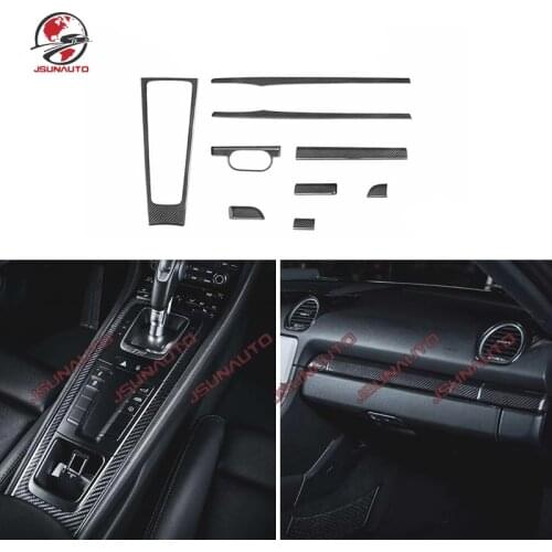 9pcs/set For 718 981 911 Cayman Boxster Carrera Carbon Fiber Interior Door Trims Dashboard Decorative Cover Car Styling