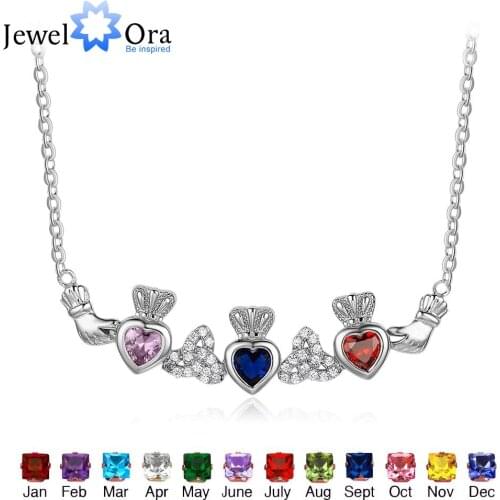 925 Sterling Silver Claddagh Necklace&Pendants 3 Heart Customized Stones Personalized Jewelry Irish Friendship JewelOraNE101905