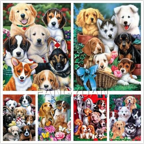 Diamond Painting Flower Dog Animal 5D Diy Full Square Round Diamond Embroidery Cross Stitch Kits Handicraft Needlework Art