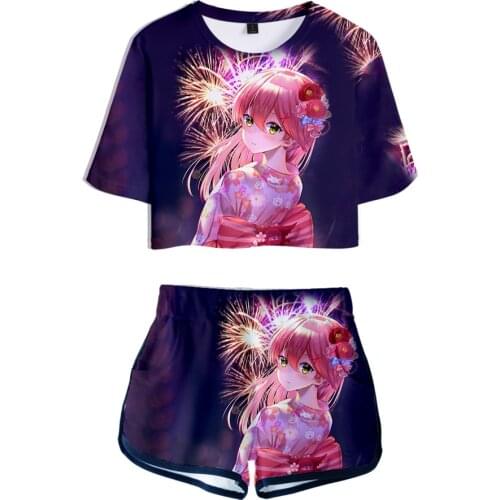 HOLOLIVE VTuber Sakura Miko 3D Summer unisex Sets Sexy Short Tops+shorts Elastic Waist Suit Vitality Kawaii Two Piece Sets