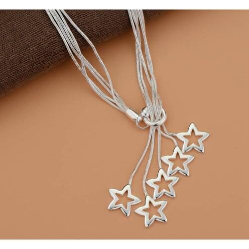 Fine for women wedding cute necklace Beautiful fashion Elegant silver charm Star fine chain pretty Necklace jewelry JSN152