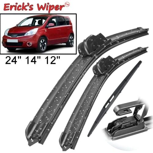 Ericks Wiper Front & Rear Wiper Blades Set Kit For Nissan Note MK1 2004 2005 -2013 Windshield Windscreen Rear Window 24"14"12"