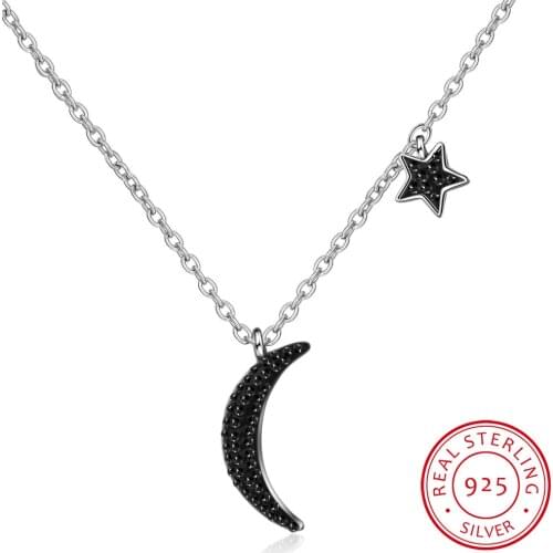 Korea 925 Sterling Silver Moon Star Necklaces&Pendants Silver Chain Choker Necklaces Jewelry Collar Colar Free Shipping