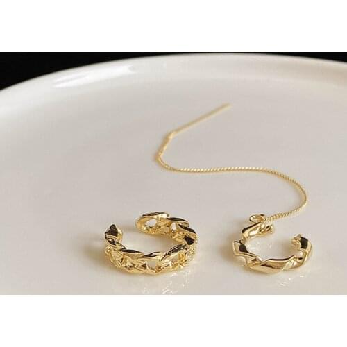 Korean Fake Piercing Earrings 2021 Gold Circle Ear Cuff Clip on Earrings for Women Long Chain Ear Rings Without Holes Jewelry