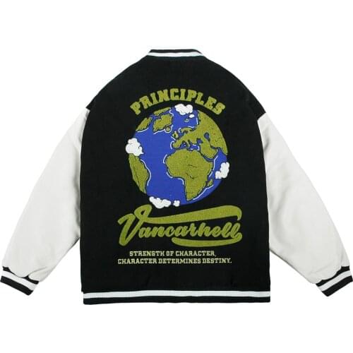 Earth Embroidery Color Blocking Jacket Mens European And American Fashion Brand Contrast Color Blocking Jacket Trend Loose Base