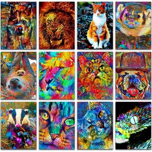 Square Diamond painting embroidery Cross stitch wolf lion cat dog sloth snake colorful animal Round Drill Drawing mosaic L101
