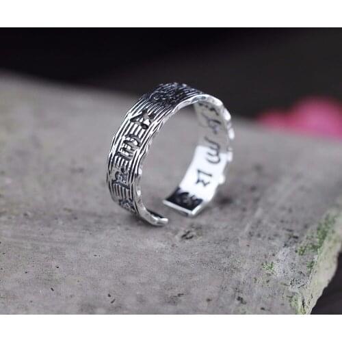 L&P Handmade Sanskrit Scripture ring Thai Silver 100% 925 Sterling Silver Rings For Women&Men Birthday Gift