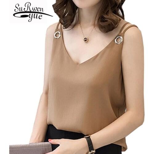 Fashion Summer Sexy V Collar Camis Womens Clothing Sleeveless Chiffon Ladies Tops Plus Size Women Camis Sling Blusas 0174 30