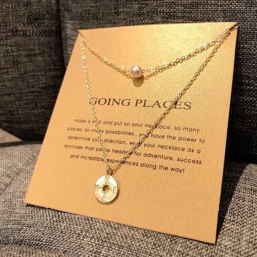MOONXUAN Wholesale Pearl Compass Layered Gold Plated Alloy Charm Chains Pendant Necklace For Women