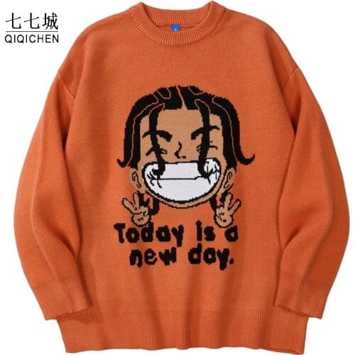 Mens Cartoon Sweater Autumn Winter Japanese Harajuku Streetwear Knitting Pullover Women 2021 Vintage Hip Hop Soft Sweater Unisex