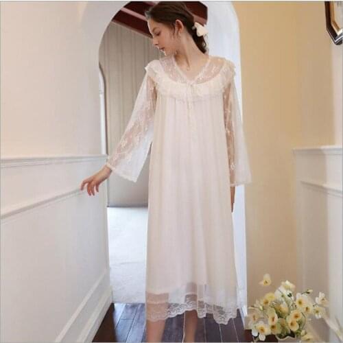 Princess Autumn Vintage Long Sleeves Nightgowns Women French Style Gauze Night Dress Girls Loose Sweet Embroidery Sleeping Dress